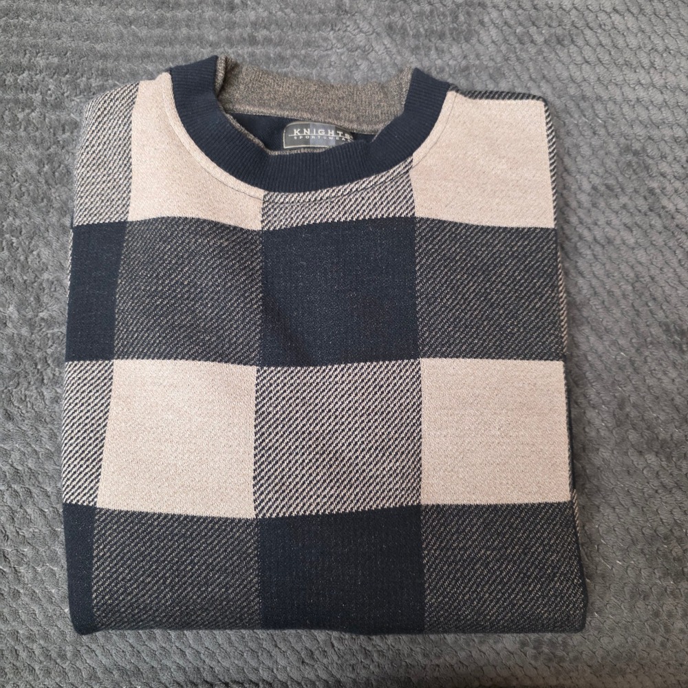 Knights Sportswear Sweatshirt XXL Beige Black Vintage 90s Buffalo Plaid Crewneck